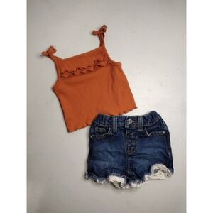 Modern Moments girls Rust Ribbed Tank Cat & Jack Denim Eyelet Shorts Set 2T